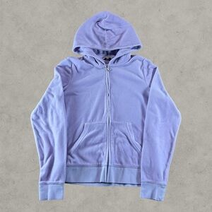 Juicy Couture Hoodie Womens Large Purple Y2K Babydoll Floral Embroidered 2000s